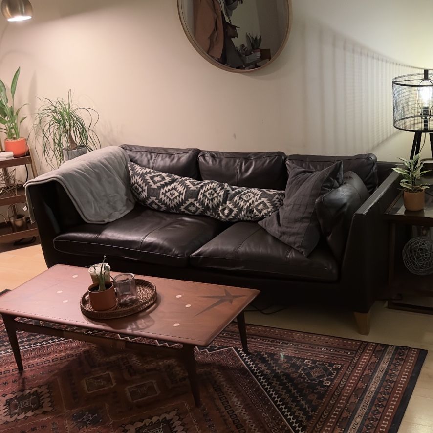 Full Grain Leather Mid Century Sofa IKEA Stockholm Couch 