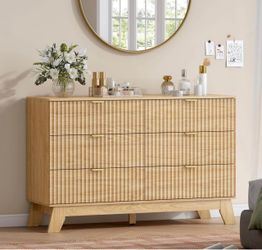 6-Drawer Wood Dresser with Gold Handles