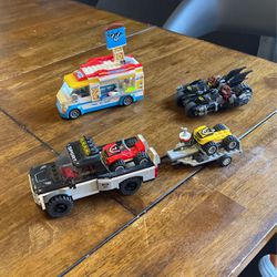 Lego Ice Cream Truck, Tow Truck And Batman Bat cycle Combo