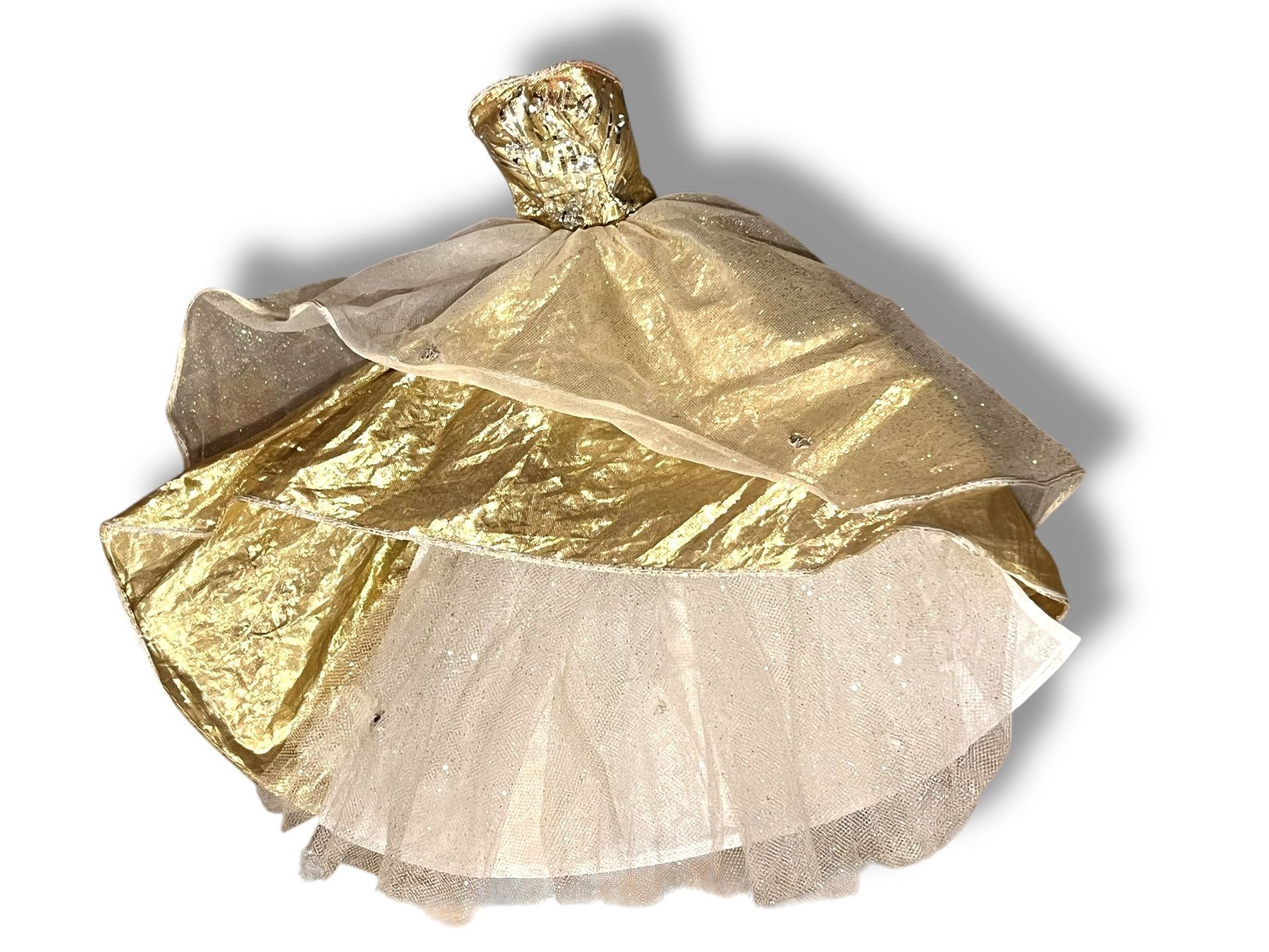 Barbie Doll: 2000 Gold Gown With White Tule Holiday Party Dress