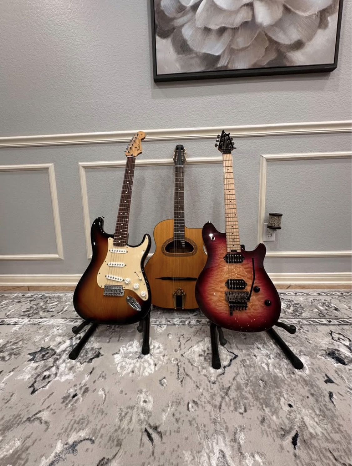 TRADE or CASH EVH Wolfgang, Fender Strat 2013 Sunburst mim, Cigano GJ 15 Gipsy jazz Guitar