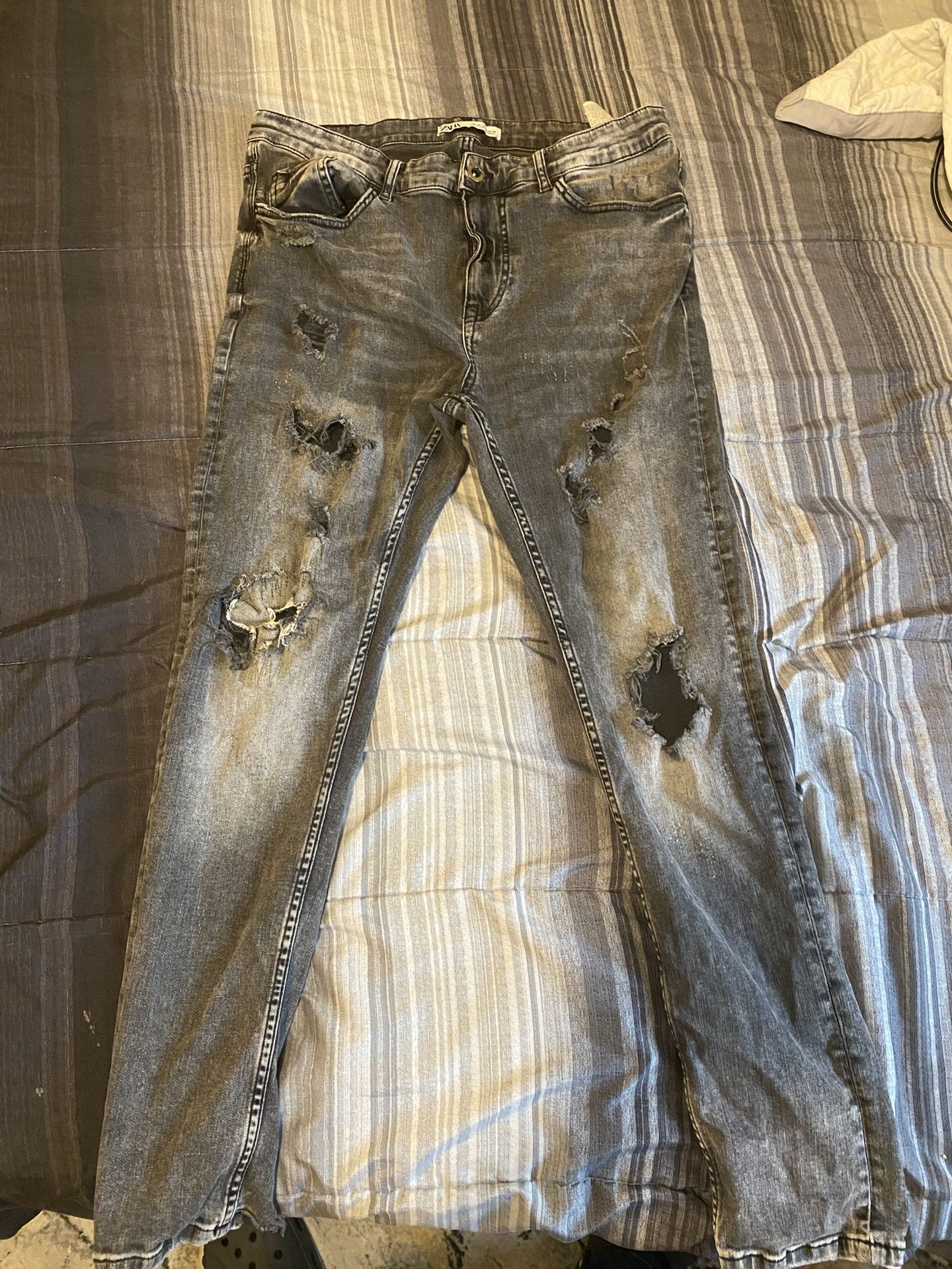 Grey And Black Zara Ripped Skinny Jeans