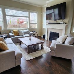 Complete Ashley Living Room Set - Sofas + Coffee Table + Side Table + Lamps