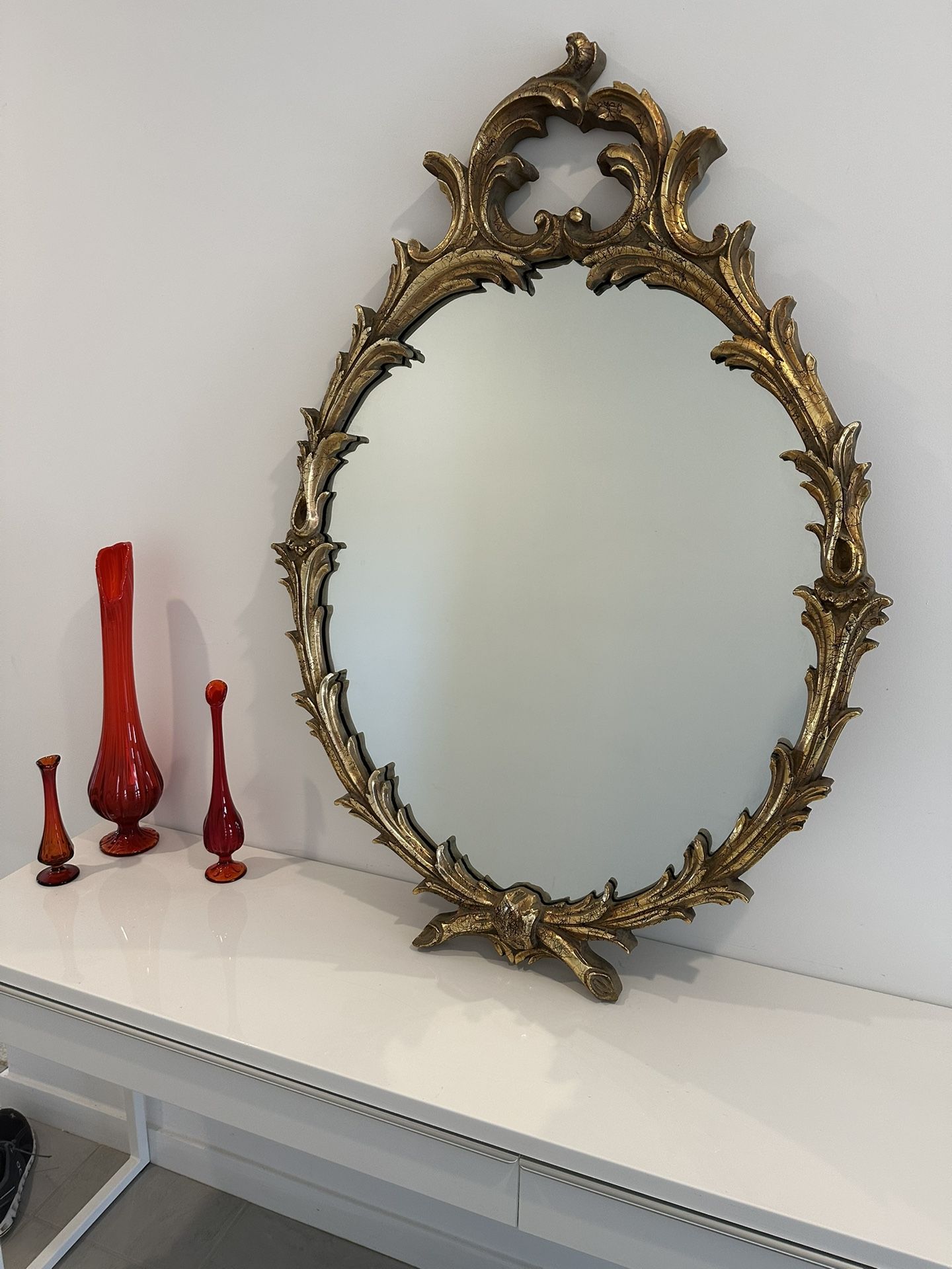 Large Antique Gilded Oval Mirror