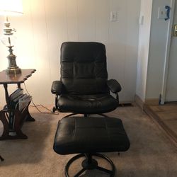 Black Easy Chair With Foot Stool. 