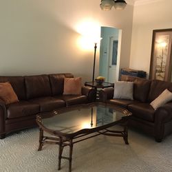 4 Piece Brown Leather Living Room Set