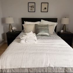 Brand New Living Spaces Queen Bed Frame with 2 Matching Nightstands For Half Price