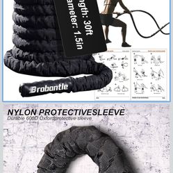 Battle Rope 1.5 Diameter,30FT Exercise Workout Ropes for Home Gym Heavy Weighted Training Rope for Working Out
