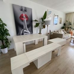 Transformer Dinning Table, Coffee Table And Bench Fit 