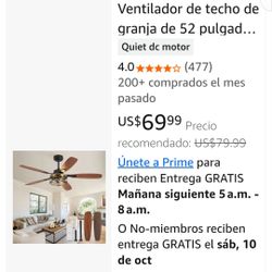 52-Inch Farmhouse Ceiling Fan with Light
