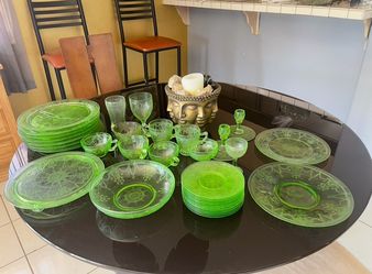 Vintage Green Cameo “Ballerina” Depression Glass Collection.