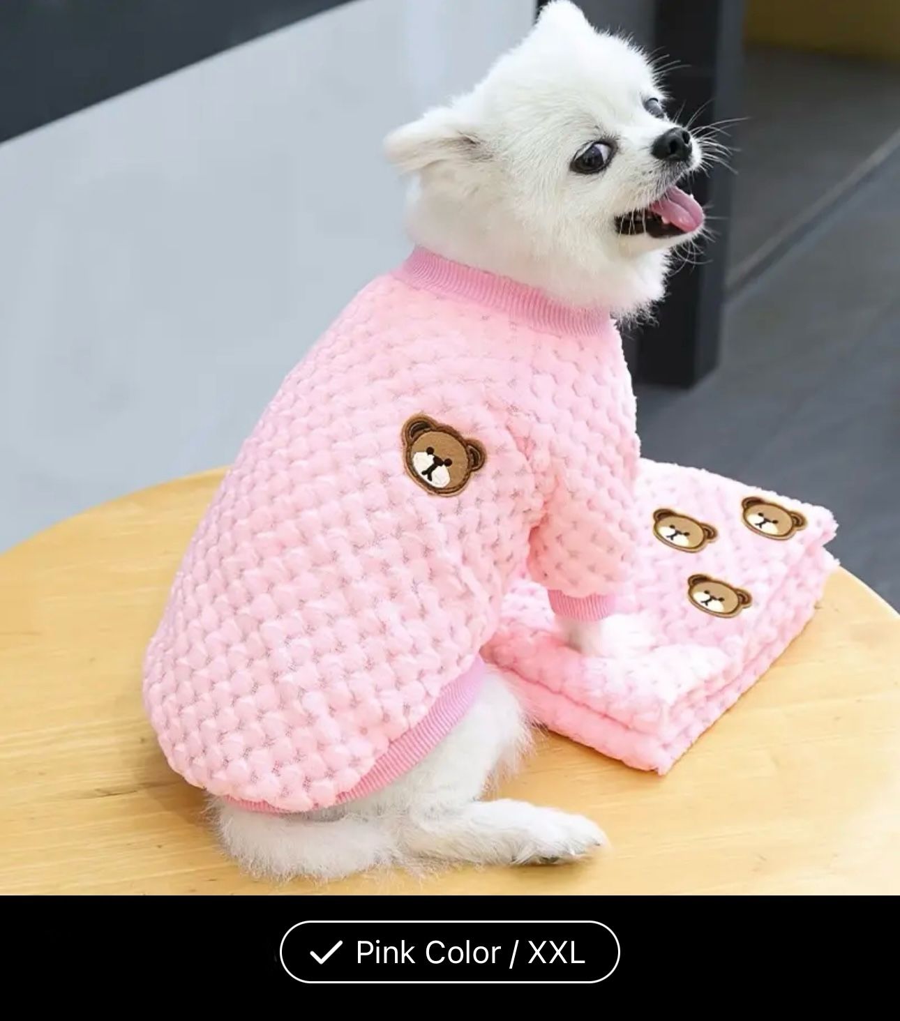 NWT AD Warm Fleece Pet Sweater With Bear Pattern For Small And Med Dogs Pink XXL