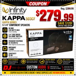 Infinity Car Speakers 240 Watts Set 5 1/4" Component System Kappa 503CF 🚨 Payment Options Available 🚨