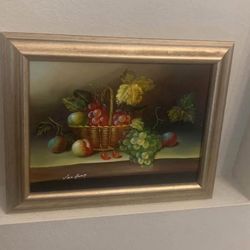Original Oil Still Life Painting of Fruit – Signed Van Hunt – Framed”