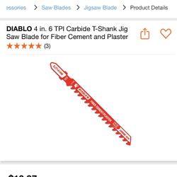 DIABLO 4 in. 6 TPI Carbide T-Shank Jig Saw Blade for Fiber Cement and Plaster