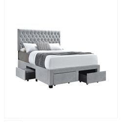 Full Gray Tufted Bed Frame Like New