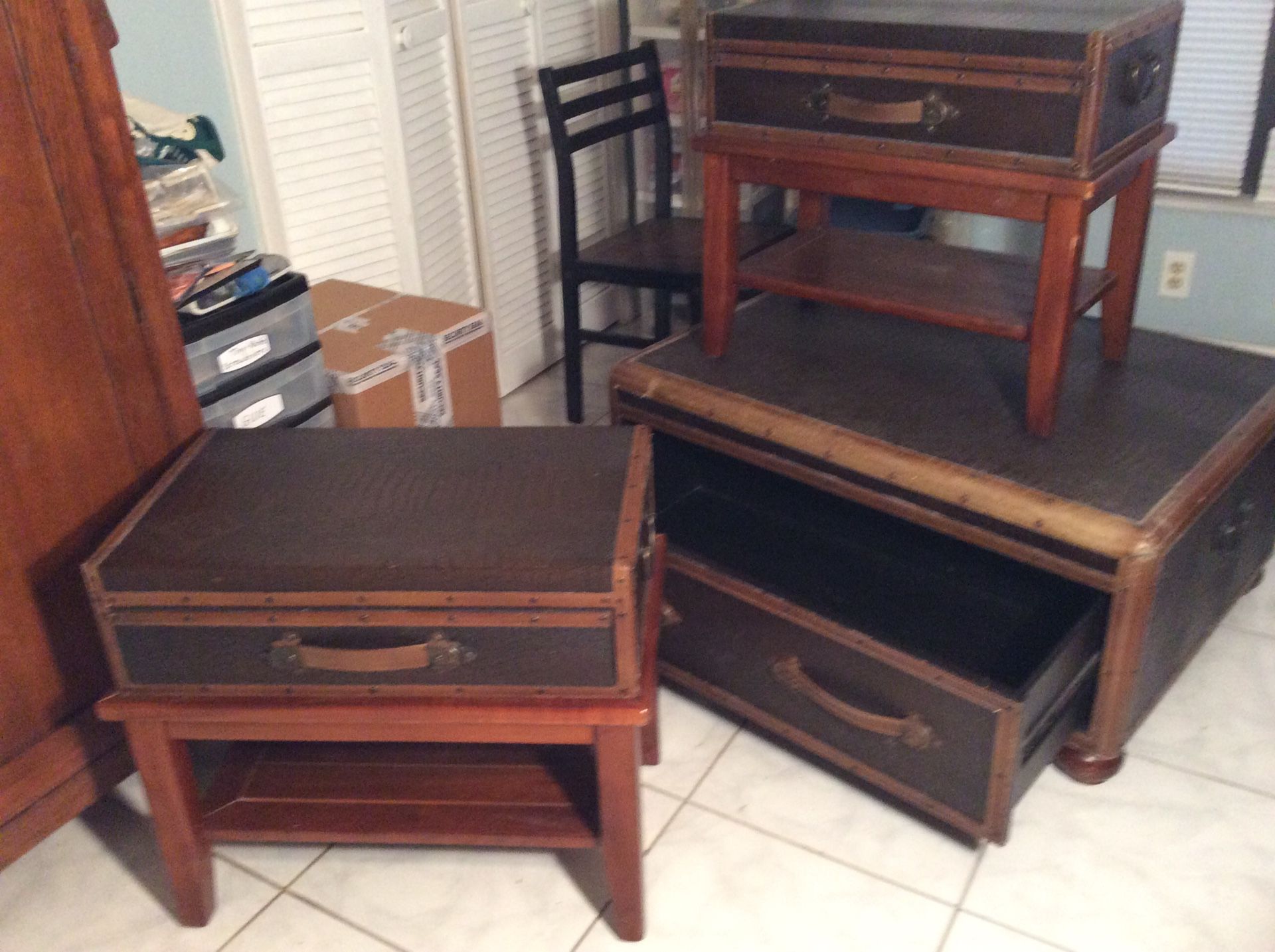 3 leather tables with storage