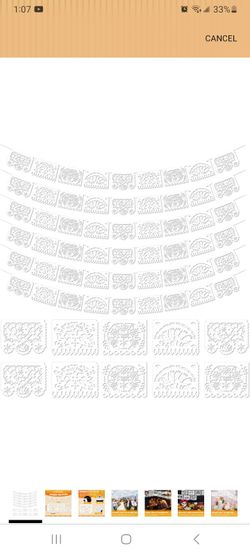 White Papel Picado Banner Mexico Party Banners
