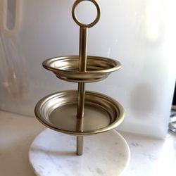 3 Tiered Marble Brass Colored Metal Trinket / Jewelry Tray - New Without Tags   White marble base is very heavy and nicely weights it down  
