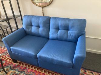 Blue Fabric Tufted Loveseat