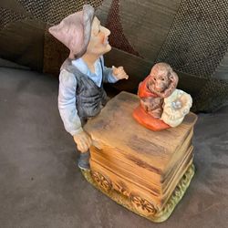 ADORNO DE PORCELANA ANTIGUO DISEÑO CAJA DE MUSICA