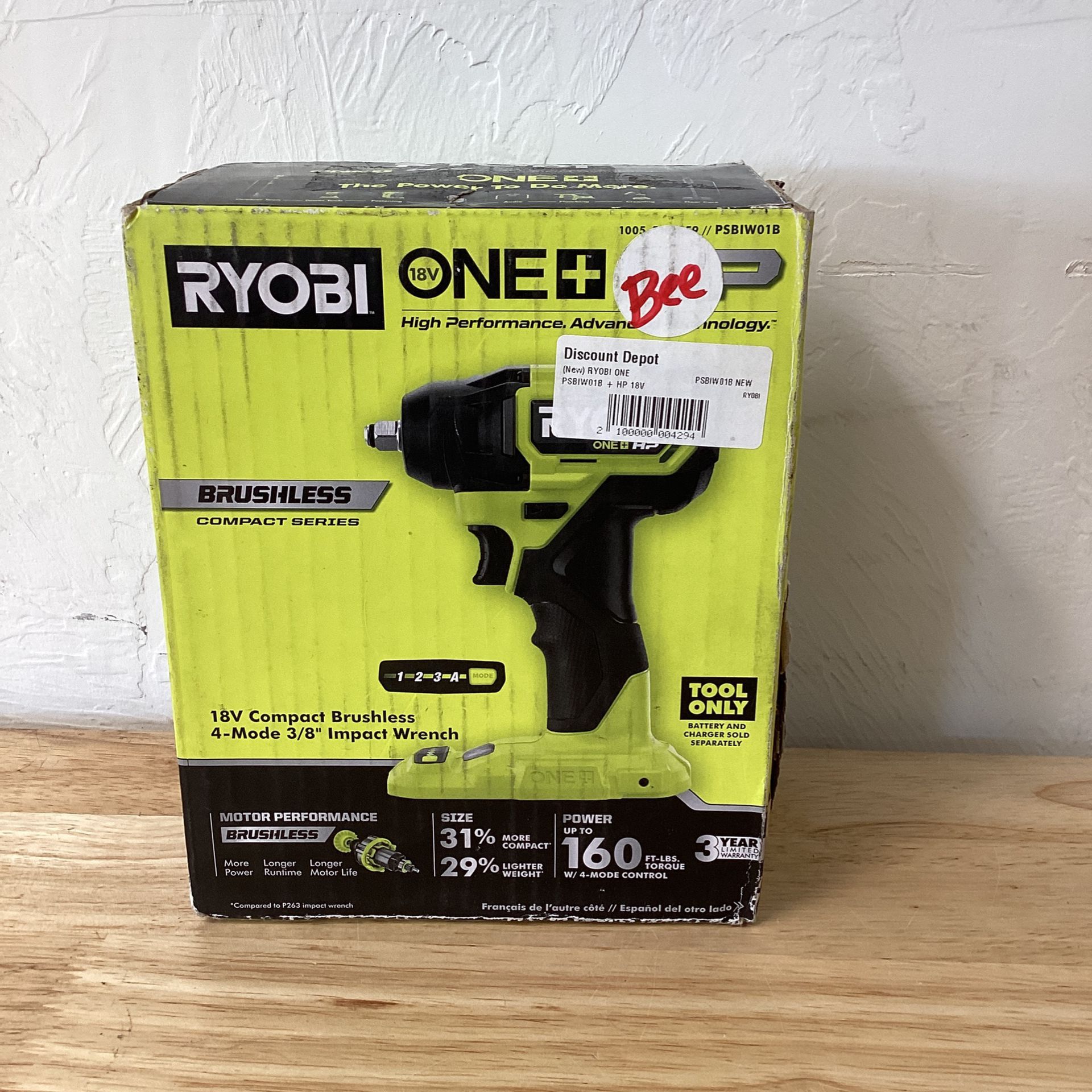 (New) RYOBI ONE PSBIW01B + HP 18V Brushless Cordless Compact 3/8 in. Impact Wrench (Tool Only)