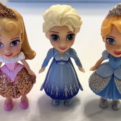 Disney Princess Mini Toddler Dolls (Aurora, Elsa, and Cinderella).