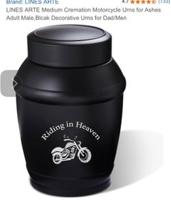 LINES ARTE Medium Cremation Motorcycle Urns for Ashes Adult Male,Blcak Decorative Urns for Dad/Men