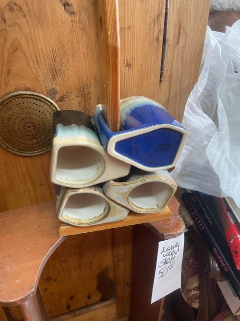 Vintage Studio Pottery Coffee Mugs Cups On Stand