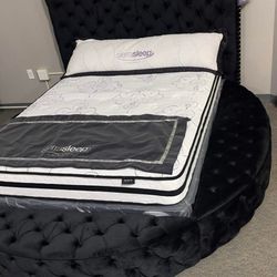 OM• $38 Initial • Brand New To Black Circle Queen/King  Bed Frame With Storage 