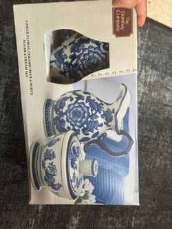 The Bombay Company 2-Piece Floral Ceramic Blue & White Sugar & Cream Set