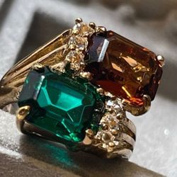 Gold Plate 14 Karat Gold Nugget 2 Stone Ring 