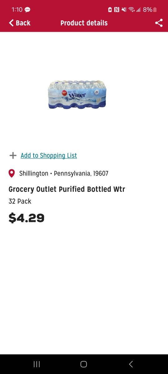32 Pack Grocery Outlet Purified Bottled Water