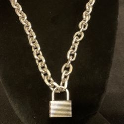 20”-22” Solid Silver Stainless Steel Chain With Lock Pendant 