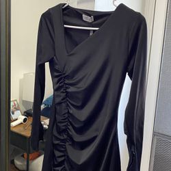 Oh Polly Long Sleeve Asymmetric Mini Dress in Black