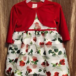 Wonder Nation Girls 2T Red Velvet Shrug and Rose Print Dress