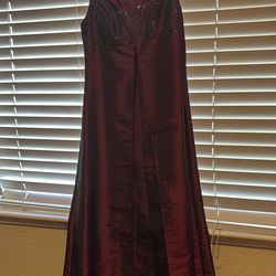Burgundy long evening dress