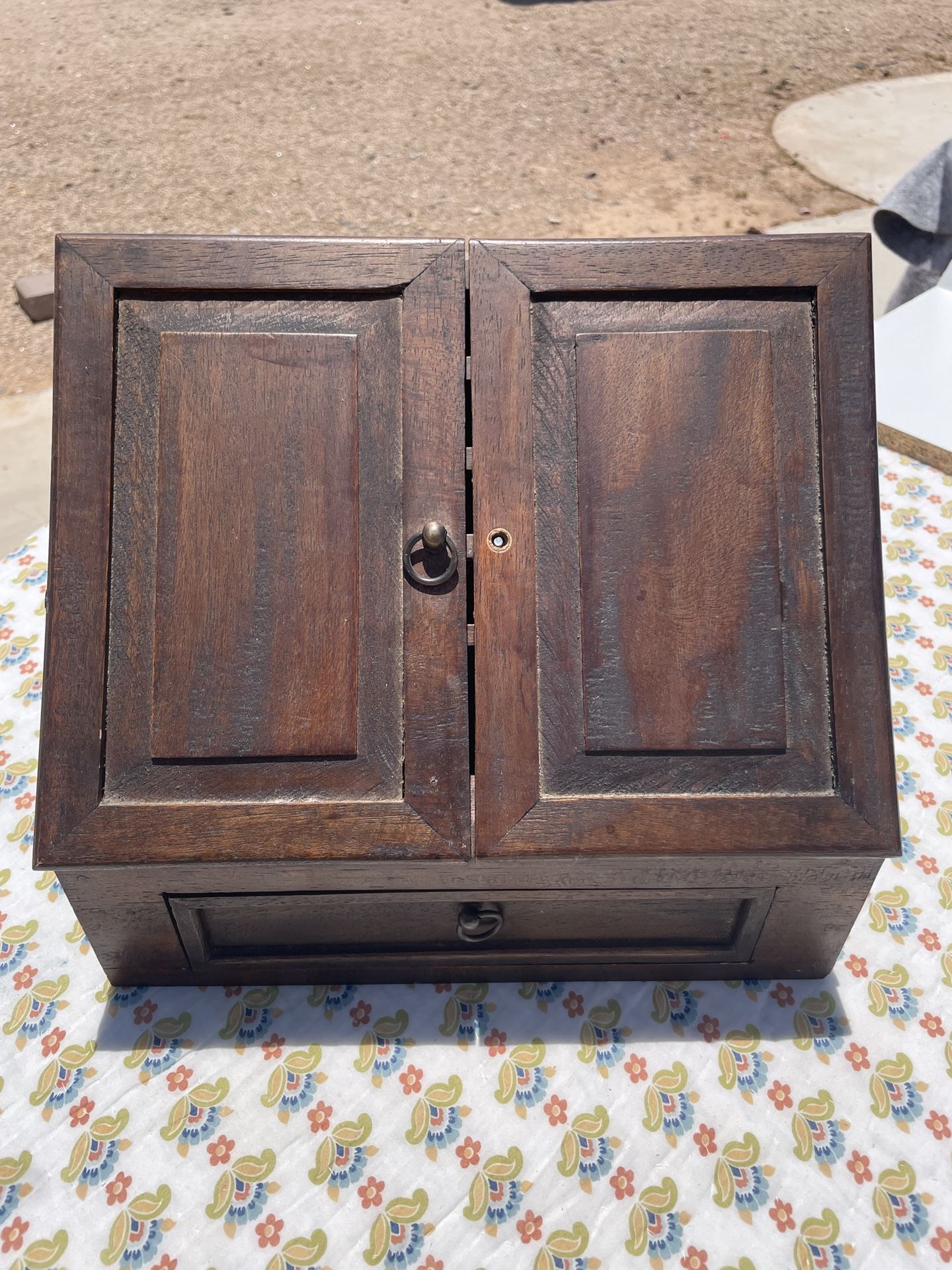 Vintage desk top Charming rustic wooden cabinet with a drawer. Features a natural wood finish. Good condition Just beautiful