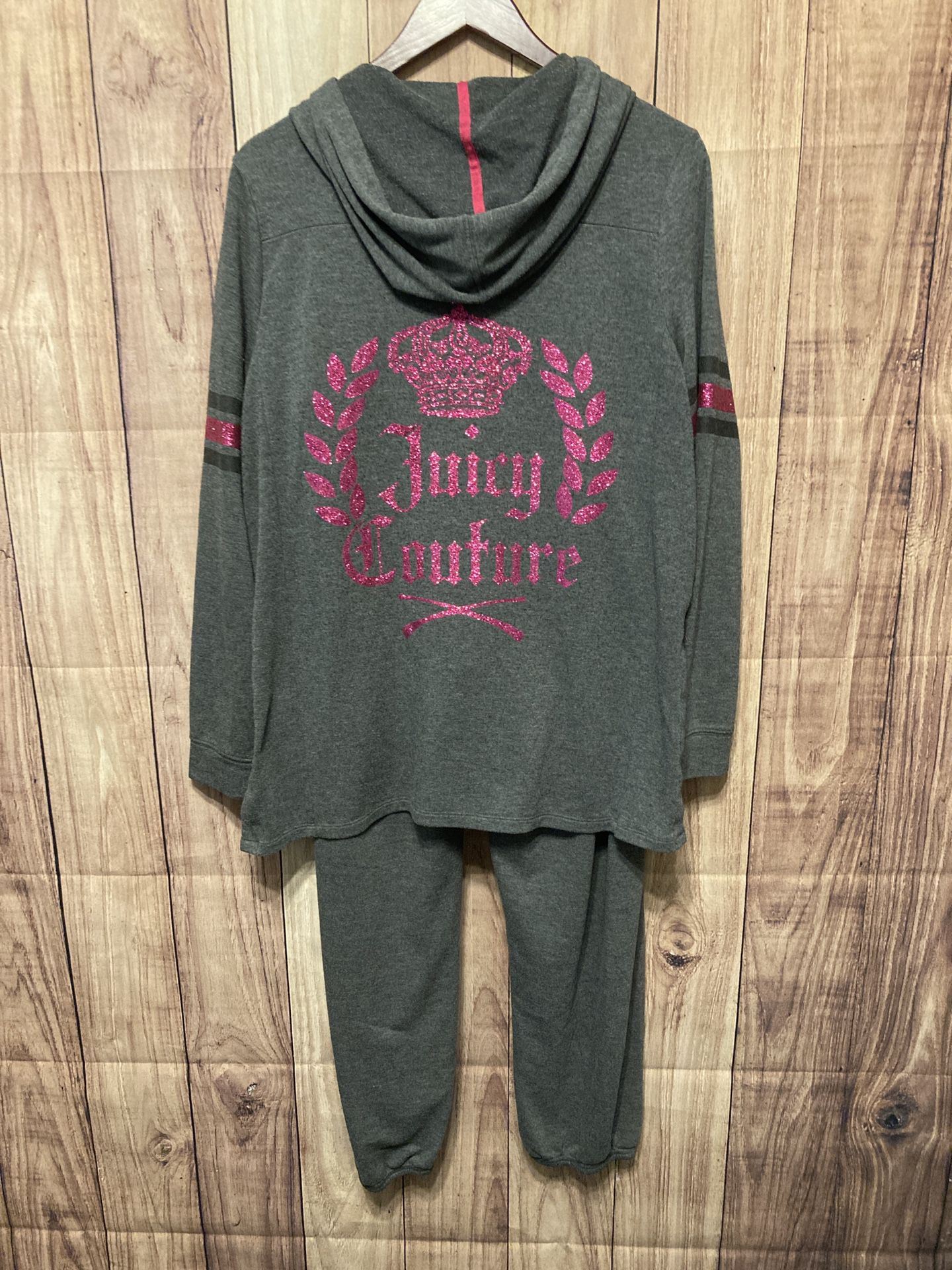 Juicy Couture XL grey pink women’s sweat track suit lounge pants zip up hoodie