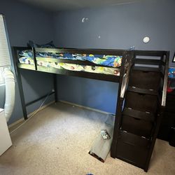 Twin Size Bed Frame With Attached Stairs And Drawers!