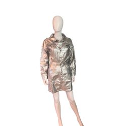 Peach love California Metallic Silver Western Style Denim Mini Dress Sz Large 