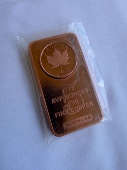 Canada Maple Leaf 5 oz .999 Fine Copper Bar