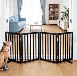 Wooden Dog Gate Freestanding Foldable 4 Panel