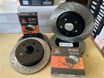 Toyota Prius AWD 23-26 Front & Rear Drill Slot Black Rotors Ceramic Brake Pads