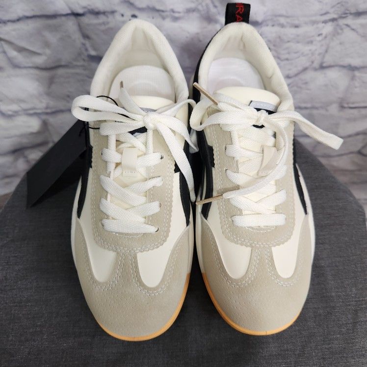 Womens De Florence Athletic Sneakers With Lace-Up Closure Beige & Black Color Non-Slip Rubber Sole Casual Sports Shoes Size 35(us 5-5.5)