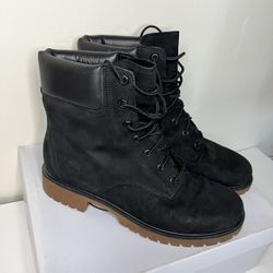 Timberland Premium 6-inch Waterproof Warm Lined Black Nubuck Boots for Women, Size 9