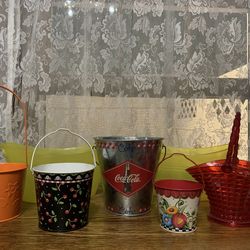 7 Assorted Collectible Multi-Use Tin & Plastic Easter Baskets & Pails