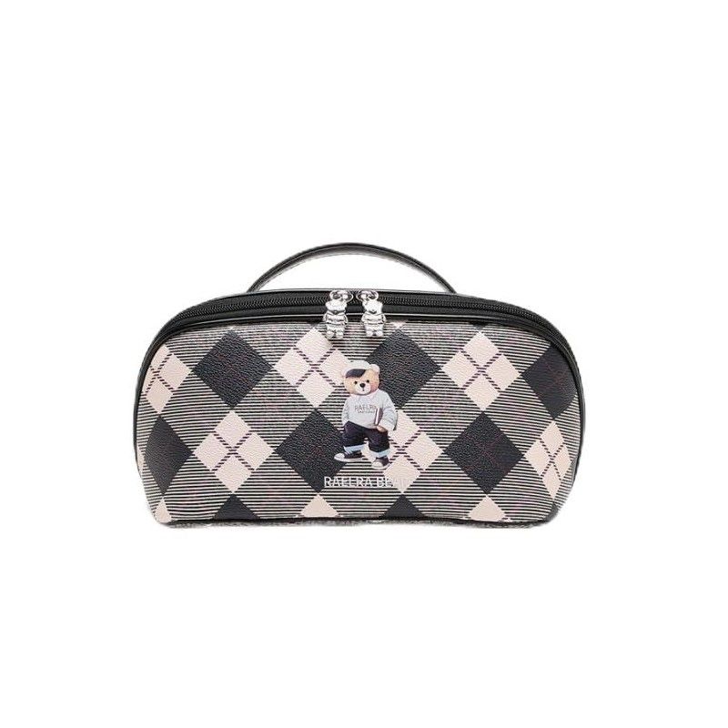 RAELRA BEAR Large Capacity Travel Cosmetic Bag PU Leather Waterproof Makeup Bag Women Portable Cosmetic Bag - Ivory 