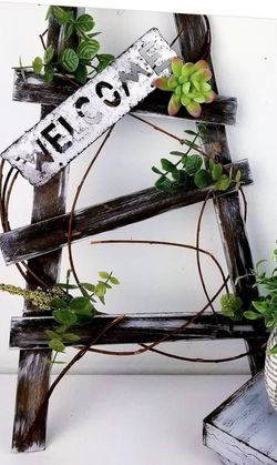 Decorative farm style succulent ladder w welcome sign get urs today ❤️🌻