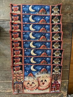 Vintage Woven Tapestry Placemats w/ festive pumpkin/scarecrow design (s/8)
